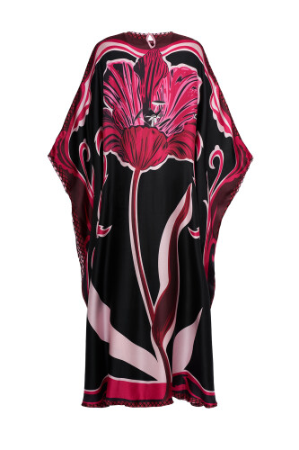 Night Flower Black/Fuchsia Silk Kaftan - 2