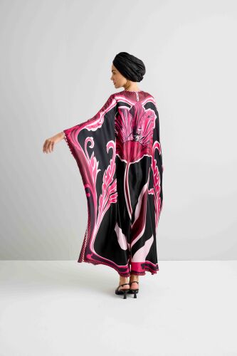 Night Flower Black/Fuchsia Silk Kaftan - 3