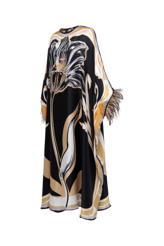 Night Flower Black/Gold Silk Kaftan - 2