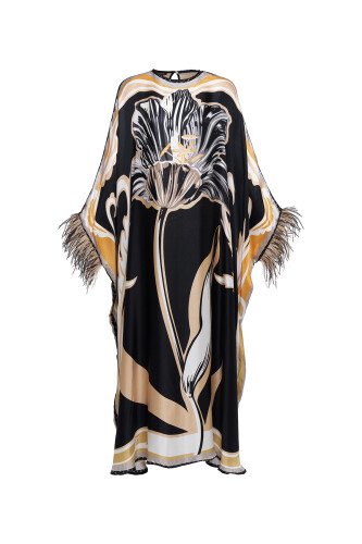 Night Flower Black/Gold Silk Kaftan 