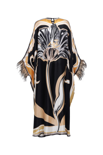 Night Flower Black/Gold Silk Kaftan - 3