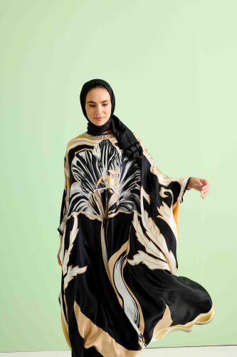 Night Flower Black/Gold Silk Kaftan - 3