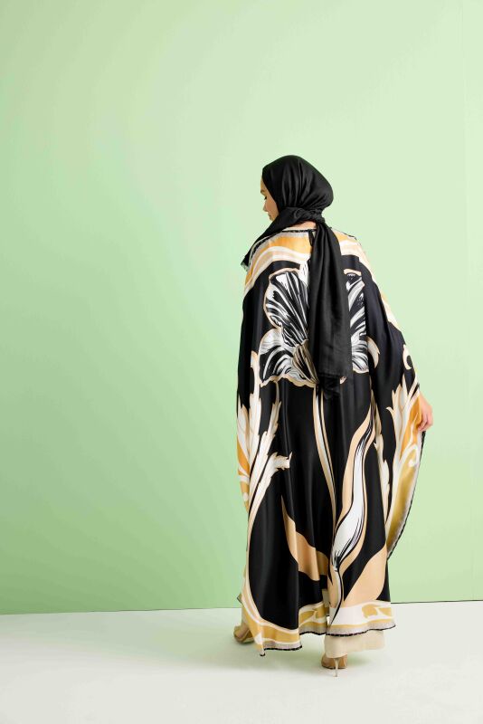 Night Flower Black/Gold Silk Kaftan - 2