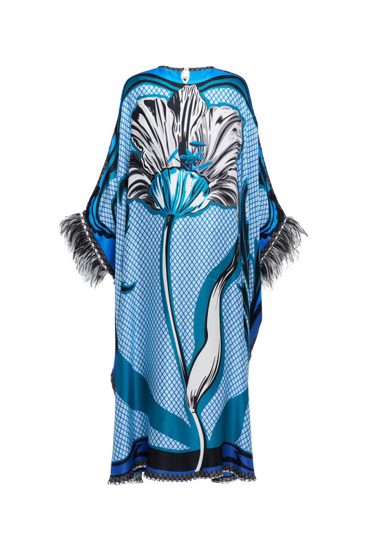 Night Flower Blue Silk Kaftan - 3