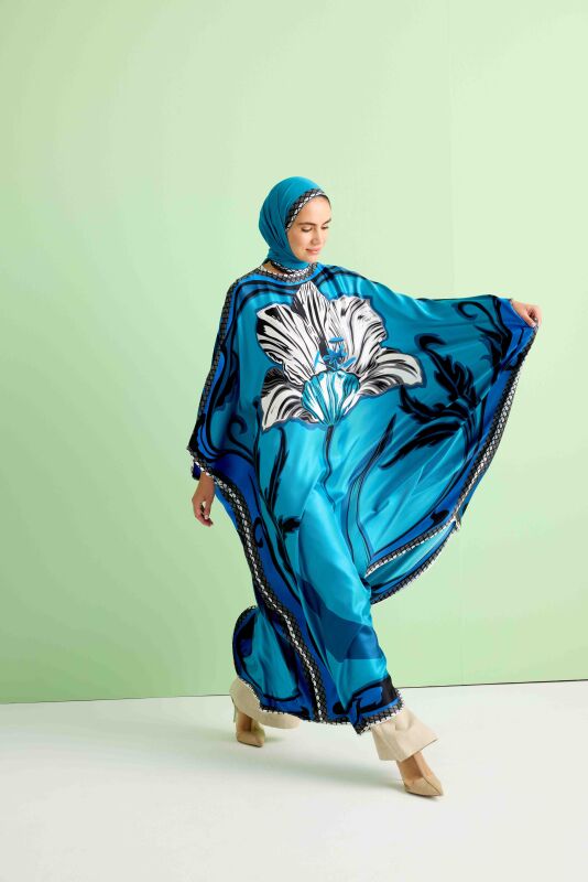 Night Flower Blue Silk Kaftan - 3