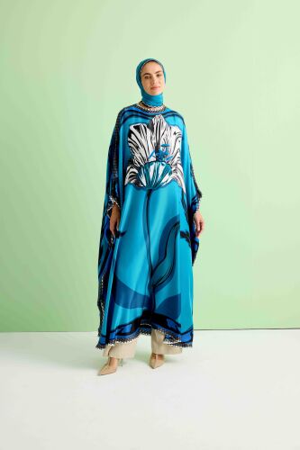 Night Flower Blue Silk Kaftan 