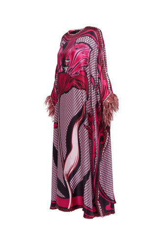 Night Flower Burgundy Silk Kaftan - 2