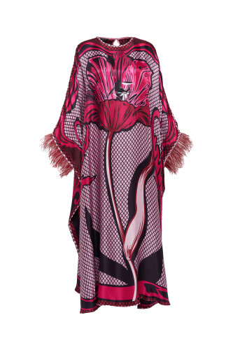 Night Flower Burgundy Silk Kaftan 