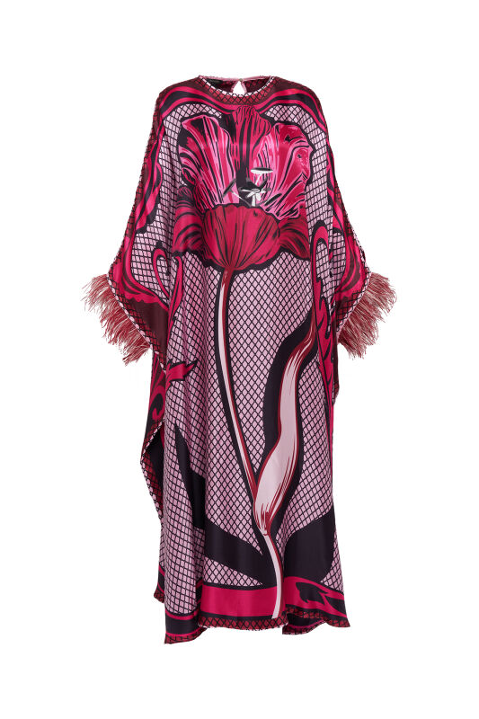 Night Flower Burgundy Silk Kaftan - 1