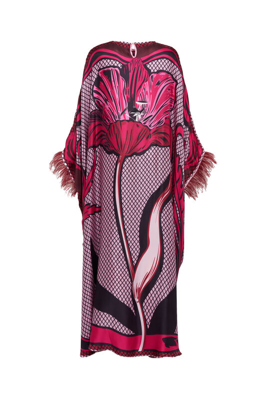 Night Flower Burgundy Silk Kaftan - 3