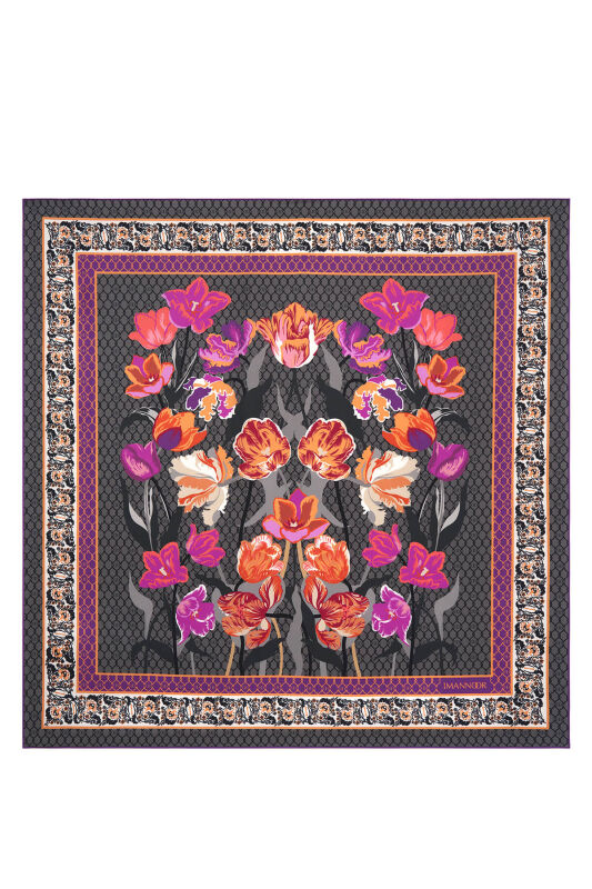 Night Garden Anthracite Silk Scarf - 2