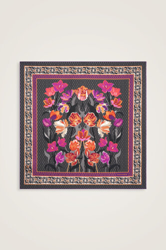 Night Garden Anthracite Silk Scarf - 1