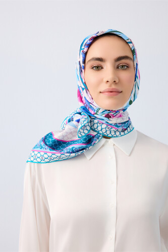 Night Garden Blue Silk Scarf - 5