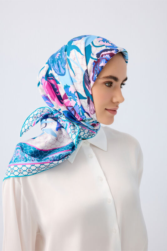 Night Garden Blue Silk Scarf - 1