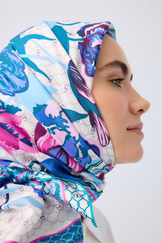 Night Garden Blue Silk Scarf - 3