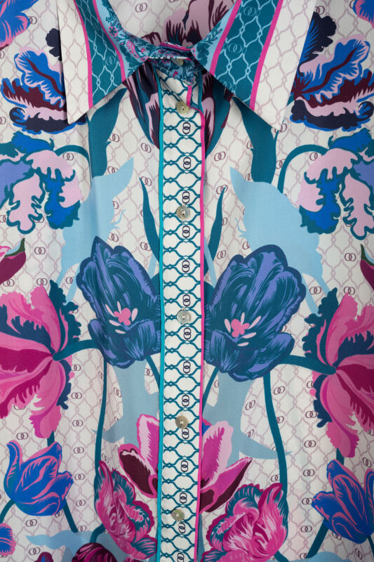 Night Garden Blue Twill Silk Shirt - 2