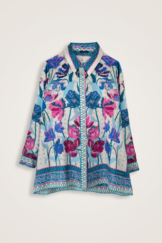 Night Garden Blue Twill Silk Shirt 