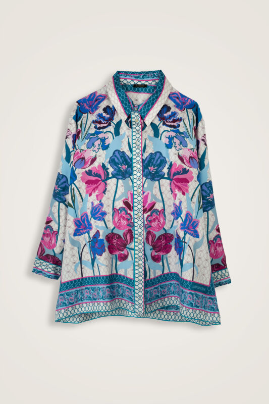 Night Garden Blue Twill Silk Shirt - 1