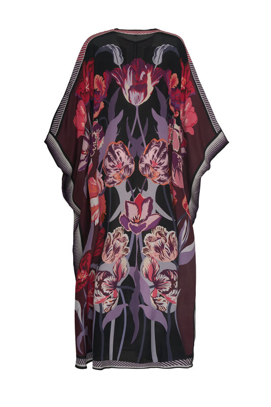 Night Garden Burgundy Silk Abaya - 2