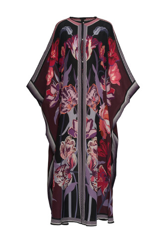 Night Garden Burgundy Silk Abaya 