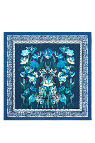 Night Garden Navy Blue Silk Scarf - 2