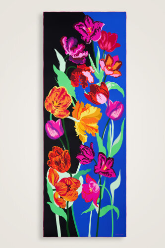 Night Garden Silk Shawl Black 