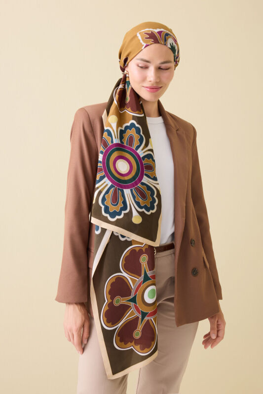 Nilüfer Haki Floş Viskon Şal 70x210 - 1