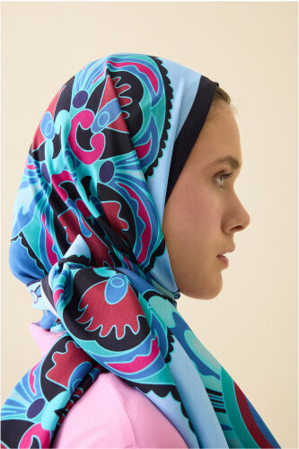 Nilüfer Mavi Floş Viskon Şal 70x210 - Imannoor (3)