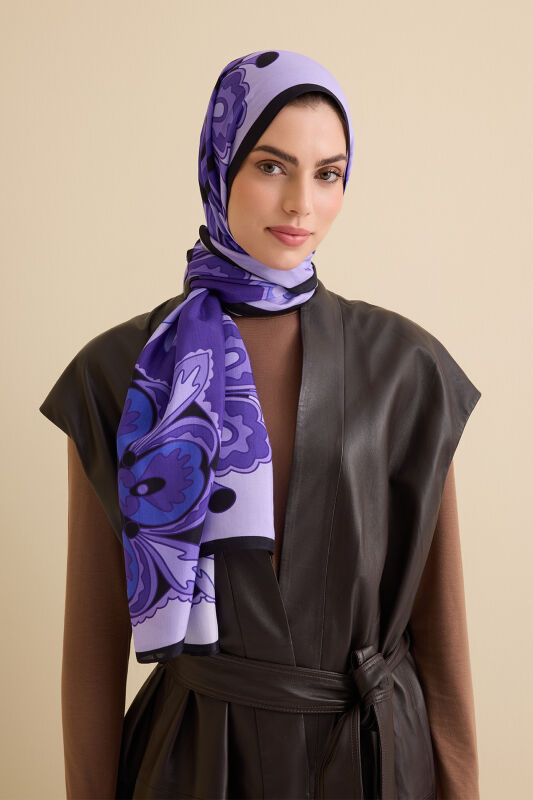 Nilüfer Mor Floş Viskon Şal 70x210 - 1