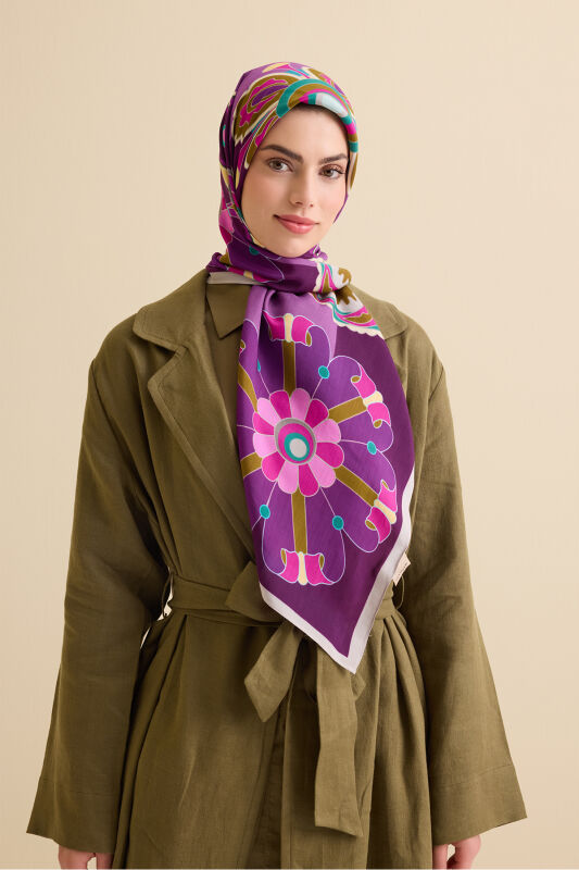 Nilüfer Mürdüm Floş Viskon Şal 70x210 - 1