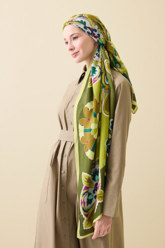 Nilüfer Yeşil Floş Viskon Şal 70x210 - Imannoor (3)