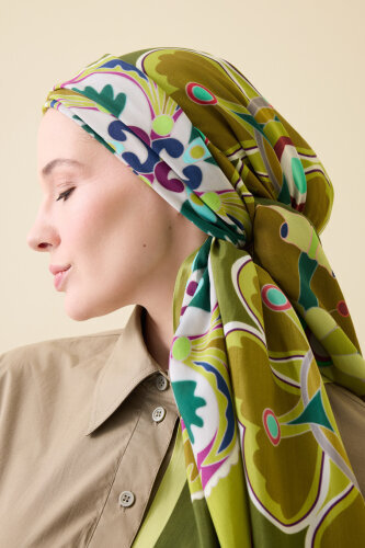 Nilüfer Yeşil Floş Viskon Şal 70x210 - Imannoor (1)