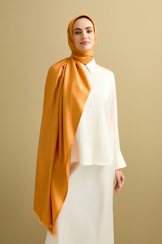 Noor Altın Jakarlı İpek Şal 70x200 - 5