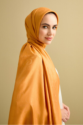 Noor Altın Jakarlı İpek Şal 70x200 