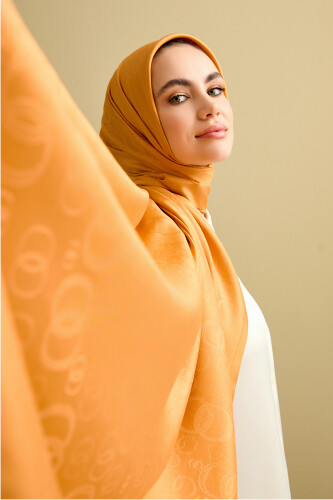 Noor Altın Jakarlı İpek Şal 70x200 - 3