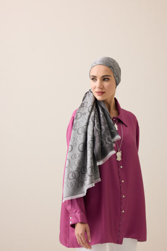 Noor Dark Grey Jacquard Silk Scarf - 2