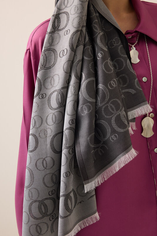 Noor Dark Grey Jacquard Silk Scarf - 3