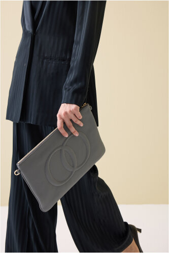 Noor Gray Leather Clutch Bag - 1