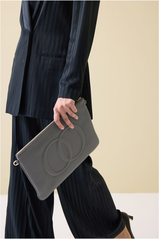 Noor Gray Leather Clutch Bag - 1