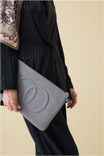 Noor Gray Leather Clutch Bag - 5