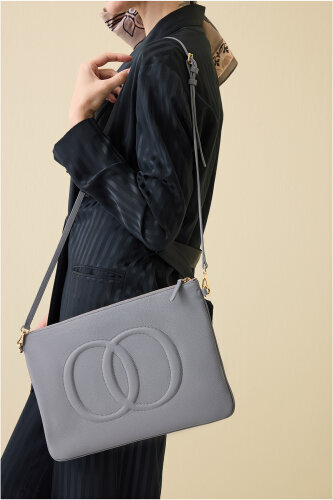 Noor Gray Leather Clutch Bag - 3