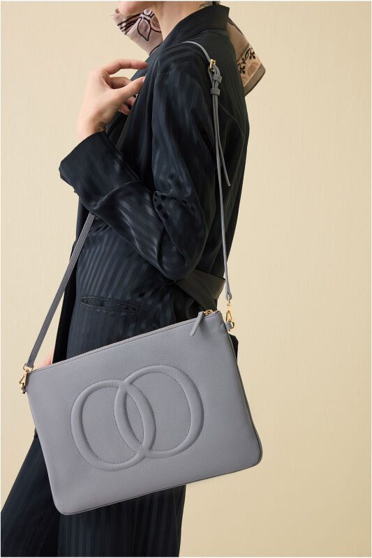 Noor Gray Leather Clutch Bag - 3