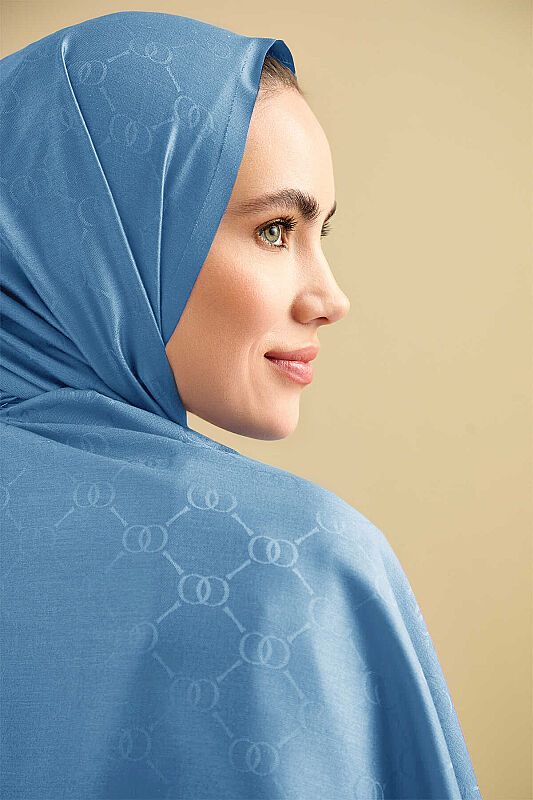 Noor Hexagon Silk Jacquard Shawl Blue - 1