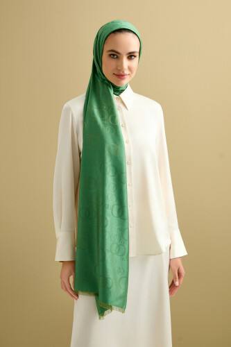 Noor Silk Jacquard Shawl Emerald - 1