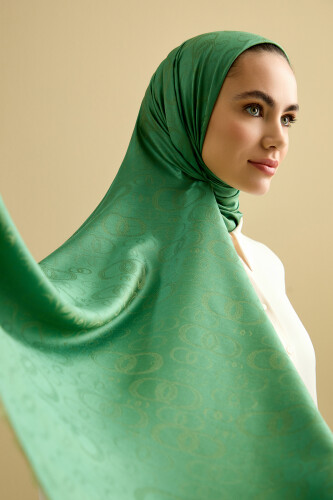 Noor Silk Jacquard Shawl Emerald - 3