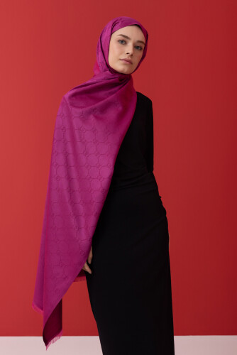 Noor Hexagon Silk Jacquard Shawl Fuchsia 