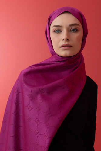 Noor Hexagon Silk Jacquard Shawl Fuchsia - 2