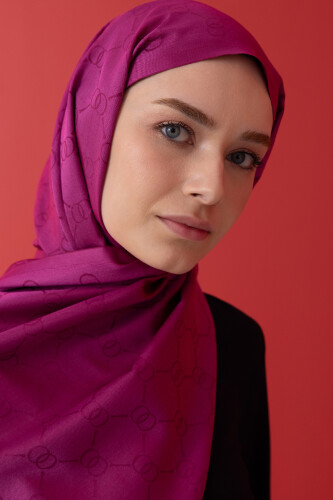 Noor Hexagon Silk Jacquard Shawl Fuchsia - 3