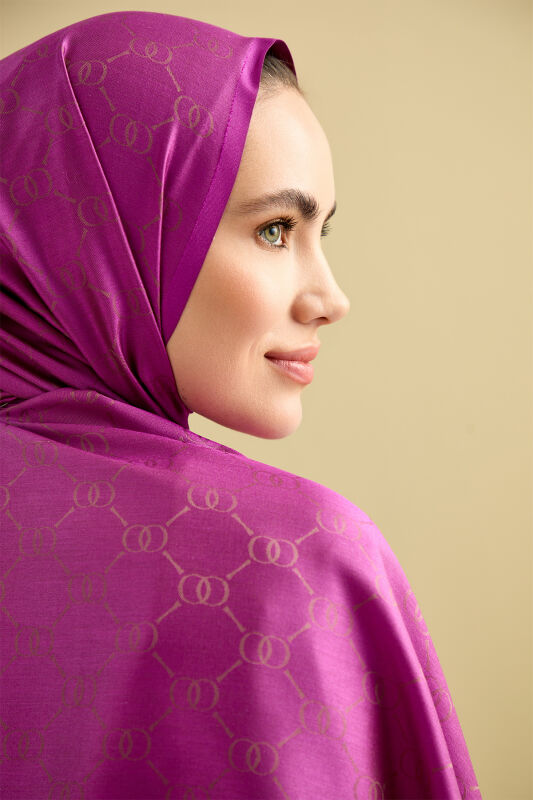 Noor Hexagon Silk Jacquard Shawl Fuchsia - 3
