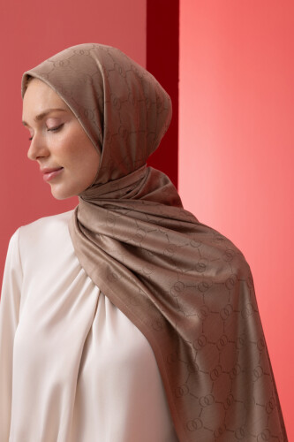 Noor Hexagon Silk Jacquard Shawl Mink - 3